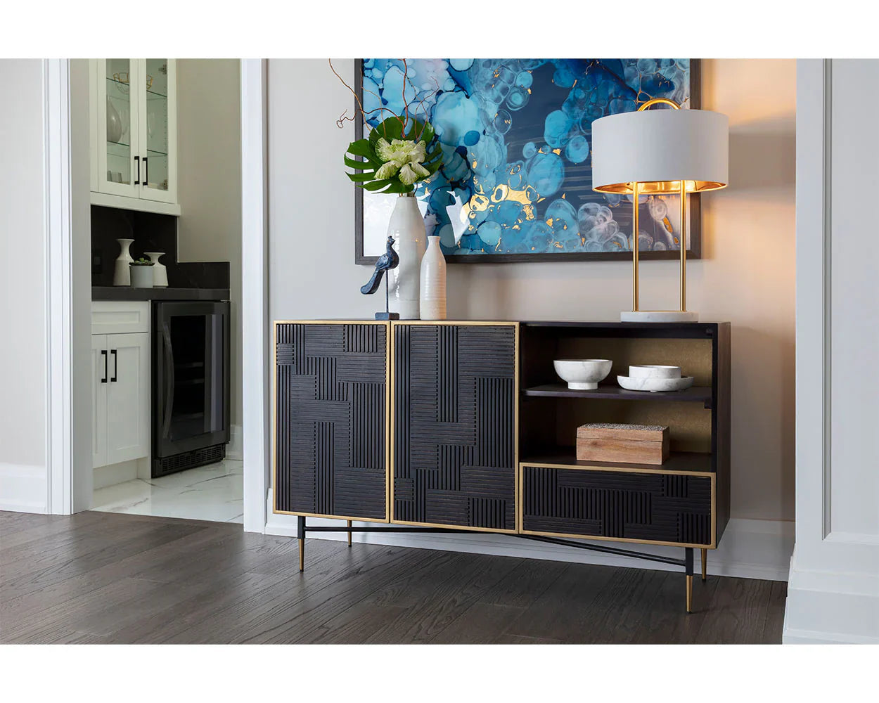 Markwood Sideboard Brass Dark Brown With Ample Storage