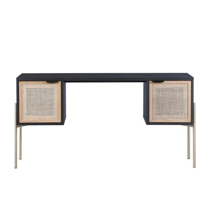 Avida Desk Gold Black Natural - Unique Oak Wood & Rattan