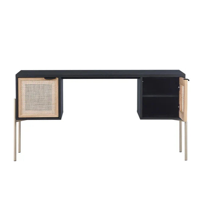 Avida Desk Gold Black Natural - Unique Oak Wood & Rattan