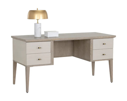 Pattinson Desk White Ceruse With Antique Brass Handles