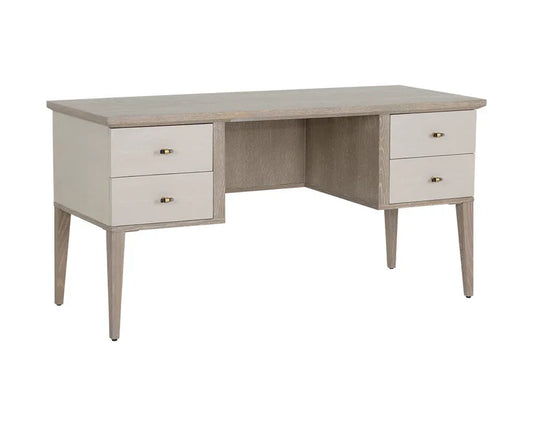 Pattinson Desk White Ceruse With Antique Brass Handles