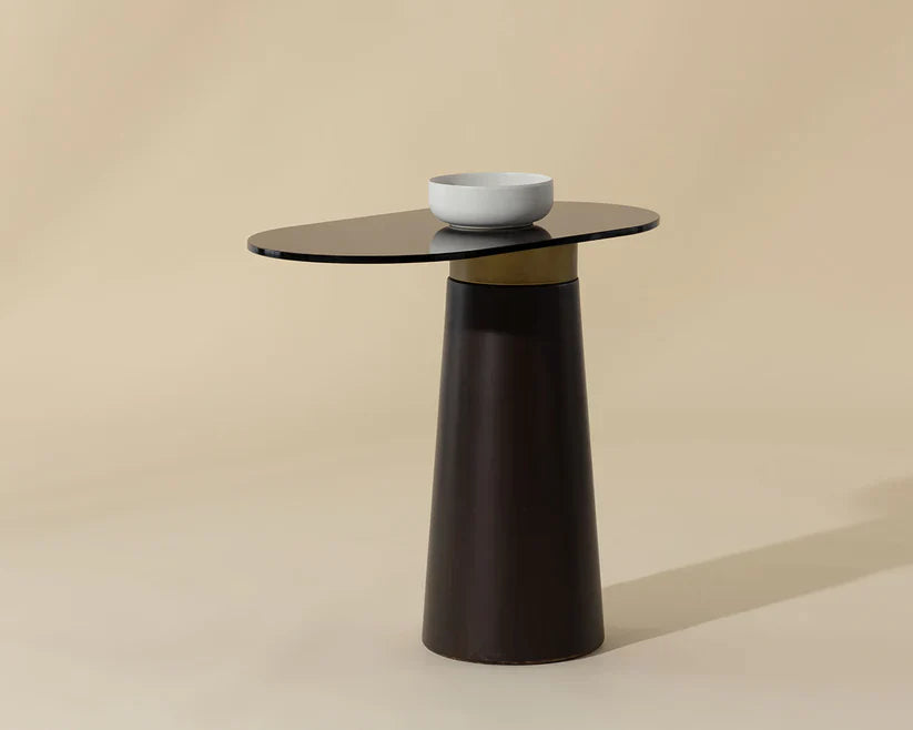 Lamont Side Table With Black Glass Top And Concrete Base