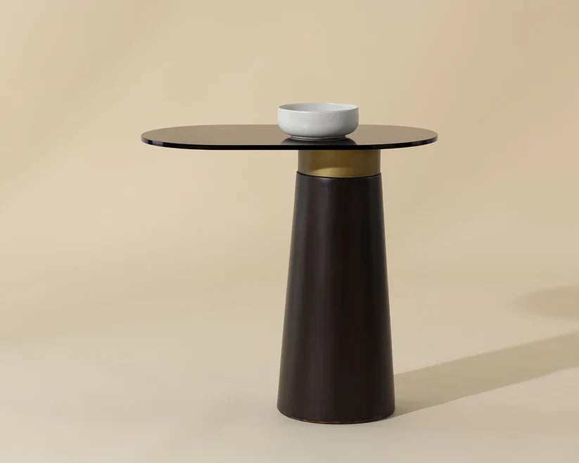 Lamont Side Table With Black Glass Top And Concrete Base