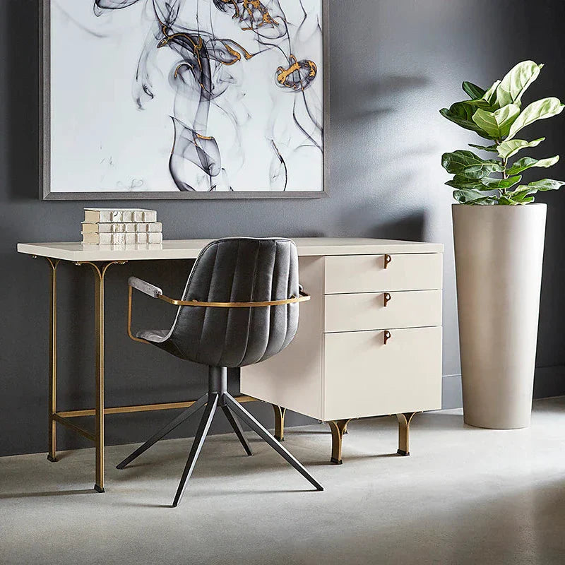 Celine Desk - Cream With Antique Brass Finish