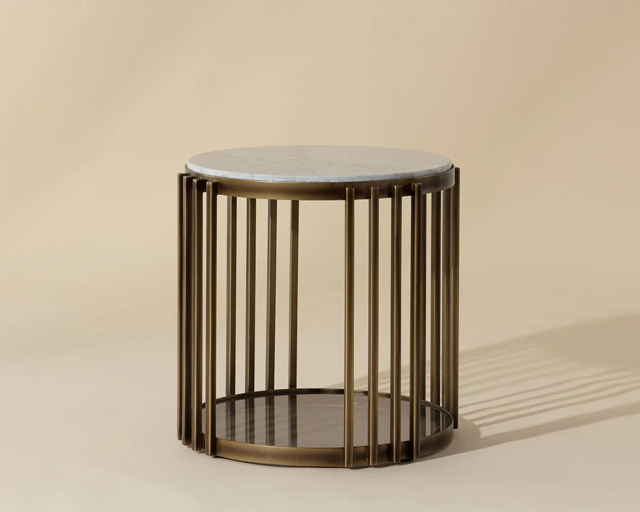 Naxos Side Table With Marble And Glass In Rustic Bronze