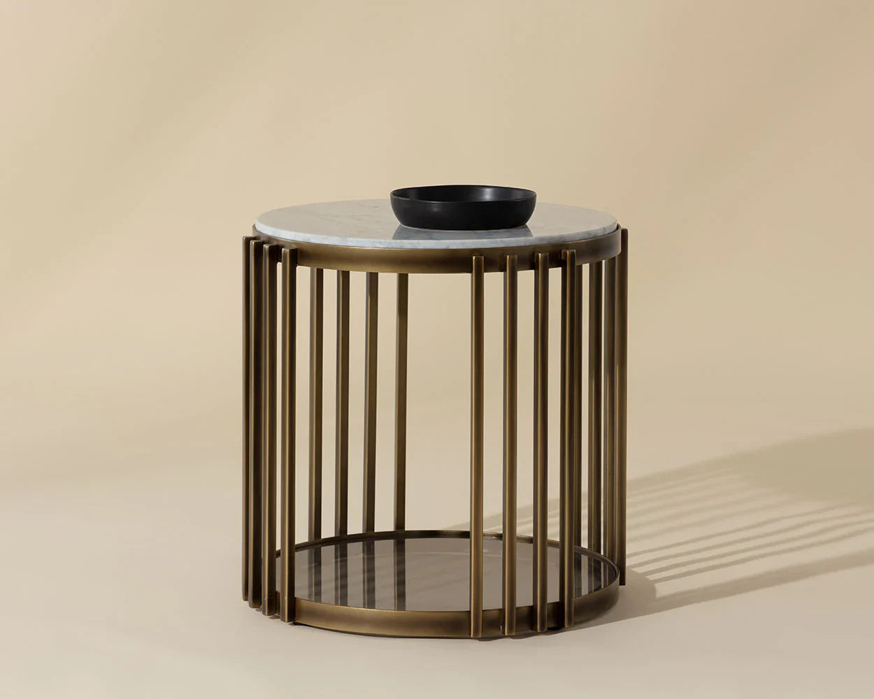 Naxos Side Table With Marble And Glass In Rustic Bronze