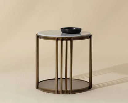 Naxos Side Table With Marble And Glass In Rustic Bronze