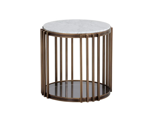 Naxos Side Table With Marble And Glass In Rustic Bronze