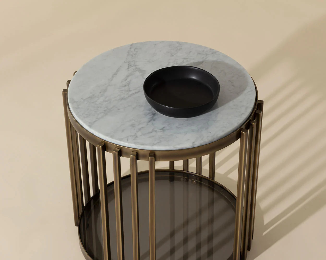 Naxos Side Table With Marble And Glass In Rustic Bronze