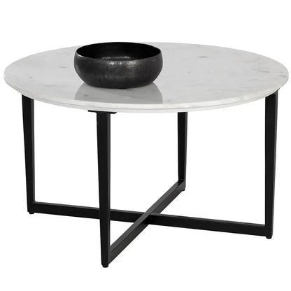 Modern Nayeli Coffee Table with Marble Top and Steel Base