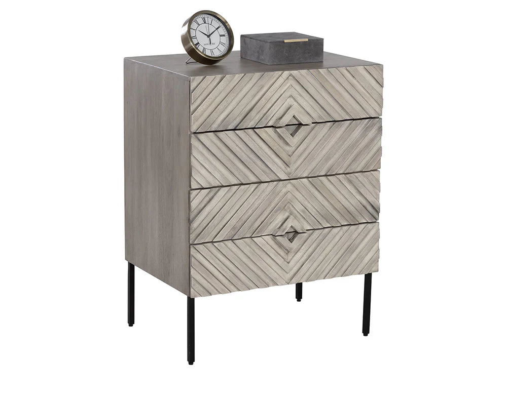 Noemi Nightstand With Chevron & Steel Base