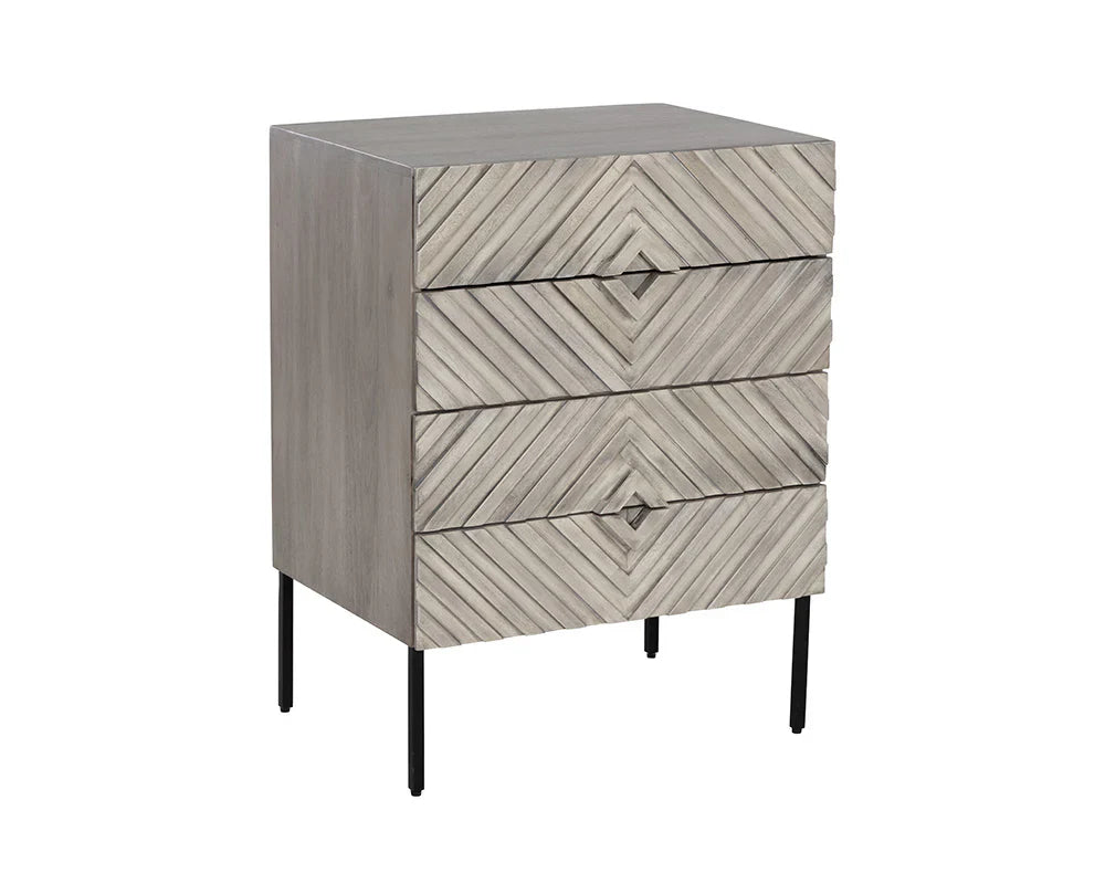 Noemi Nightstand With Chevron & Steel Base