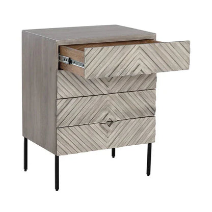 Noemi Nightstand With Chevron Pattern And Steel Base