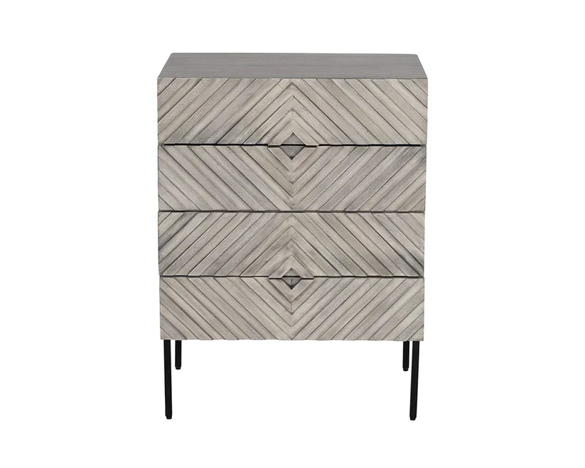 Noemi Nightstand With Chevron & Steel Base