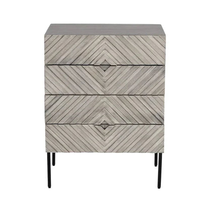 Noemi Nightstand With Chevron Pattern And Steel Base