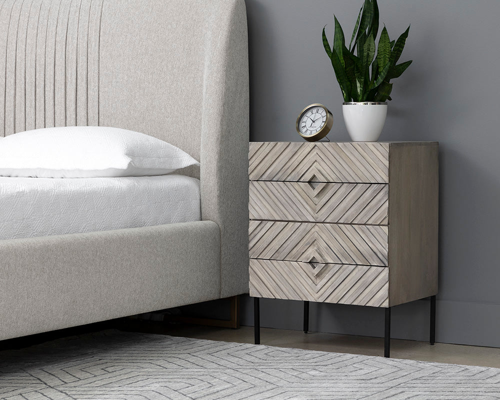 Noemi Nightstand With Chevron & Steel Base