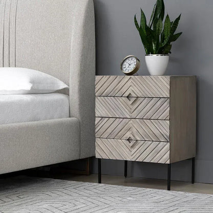 Noemi Nightstand With Chevron Pattern And Steel Base