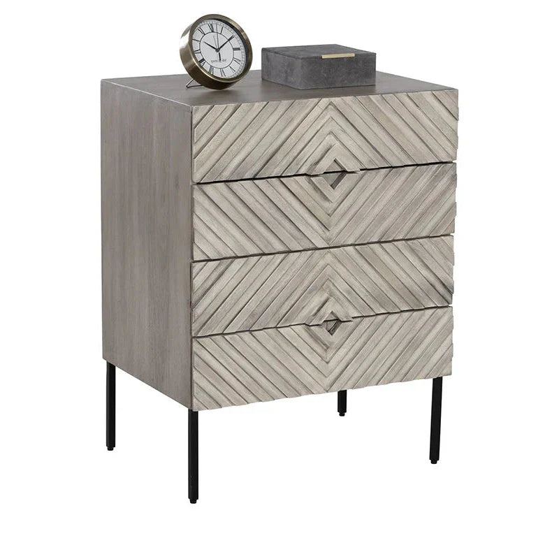 Noemi Nightstand With Chevron Pattern And Steel Base