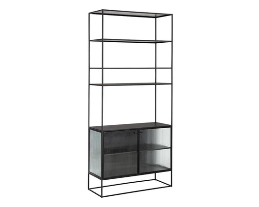 Parsons Bookcase With Fluted Glass Doors And Iron Frame