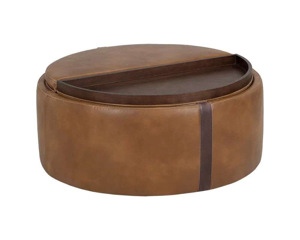 Borelli Leather Upholstered Round Storage Ottoman