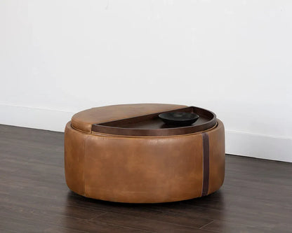 Borelli Leather Upholstered Round Storage Ottoman