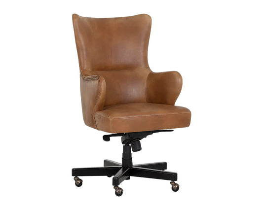 Hubert Office Chair Tobacco Tan Faux Leather Wood Base