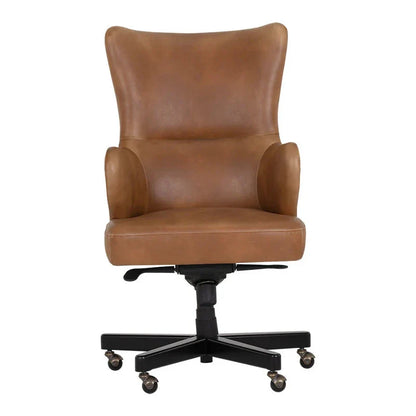 Hubert Office Chair Tobacco Tan Faux Leather Wood Base