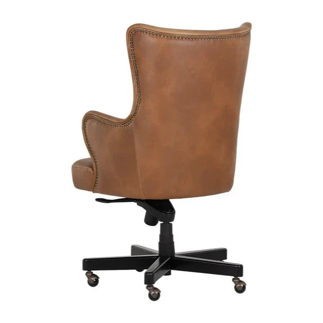 Hubert Office Chair Tobacco Tan Faux Leather Wood Base