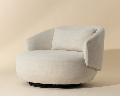 Walsh Swivel Lounge Chair - Effie Linen with Steel Base