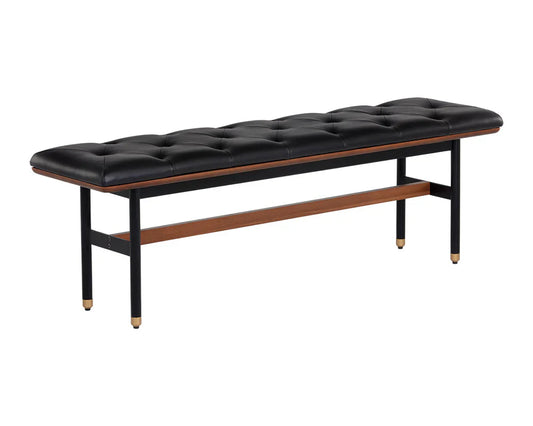 Staten Bench - Black Faux Leather With Brass Caps