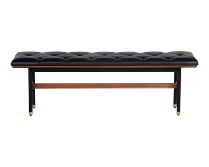 Staten Bench - Black Faux Leather With Brass Caps