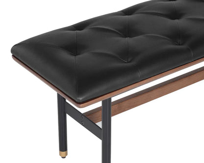 Staten Bench - Black Faux Leather With Brass Caps