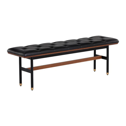 Staten Bench - Black Faux Leather With Brass Caps