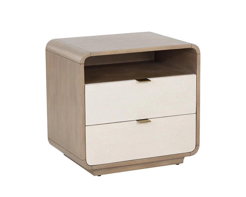SUNPAN Kayden Nightstand Oyster Shagreen Brass Handles