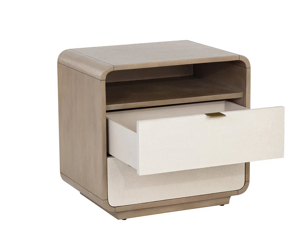 SUNPAN Kayden Nightstand Oyster Shagreen Brass Handles