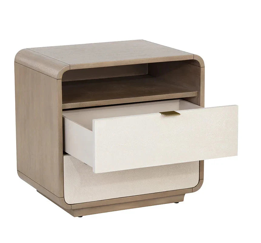 Kayden Nightstand Oyster Shagreen With Brass Handles