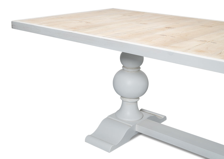 108 White Rectangular Trestle Dining Table for 8 People-Dining Tables-Sarreid-LOOMLAN