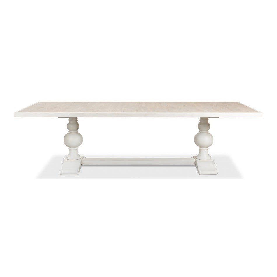 108 White Rectangular Trestle Dining Table for 8 People-Dining Tables-Sarreid-LOOMLAN