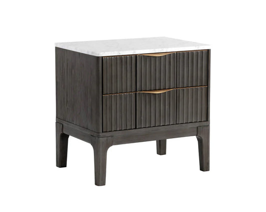 Keldon Nightstand Modern White Marble Top Grey Wood Base