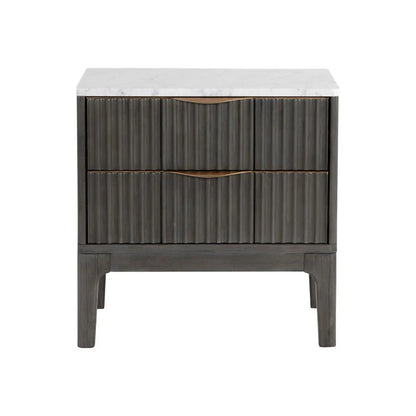 Keldon Nightstand Modern White Marble Top Grey Wood Base