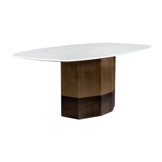 Ainsley Dining Table Modern Marble Top Antique Bronze Base