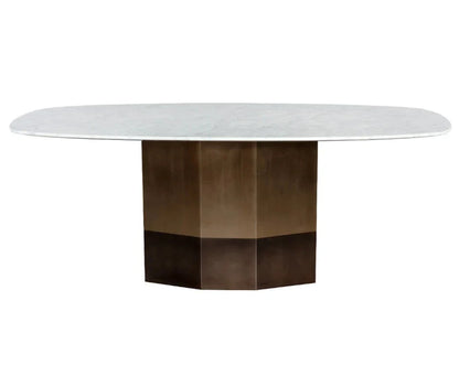 Ainsley Dining Table Modern Marble Top Antique Bronze Base