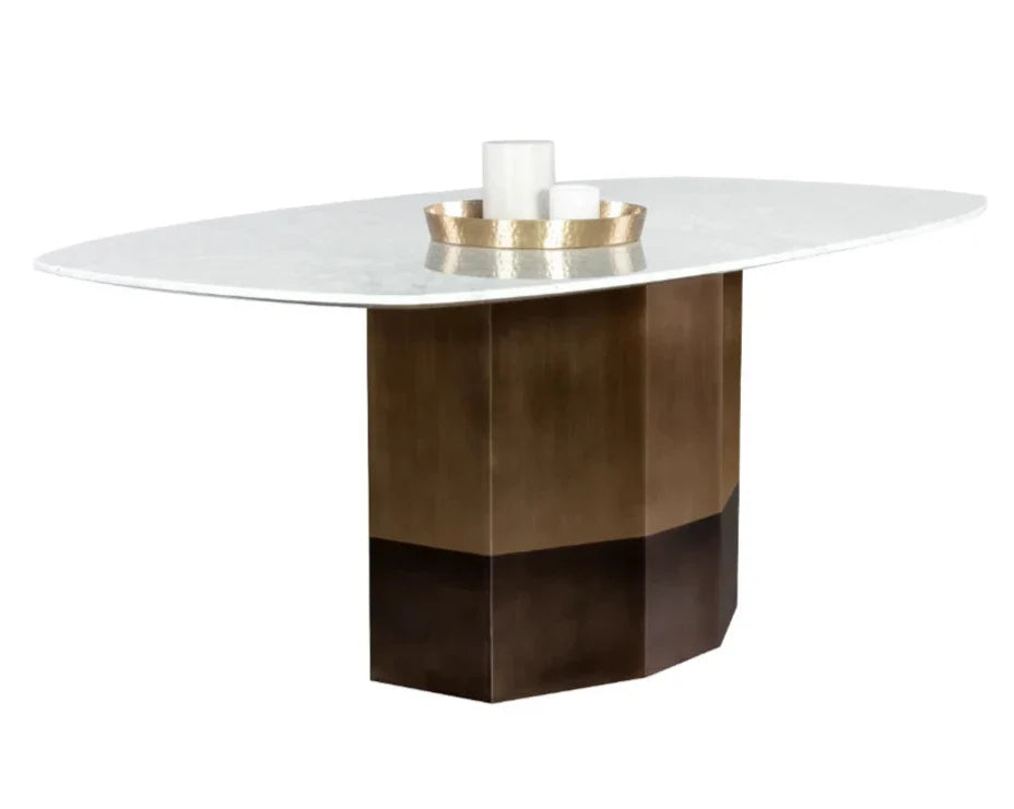 Ainsley Dining Table Modern Marble Top Antique Bronze Base