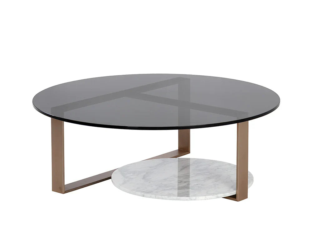 Maldini Coffee Table Modern Glass Top With Brass Frame