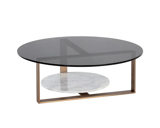 Maldini Coffee Table Modern Glass Top With Brass Frame