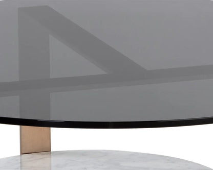 Maldini Coffee Table Modern Glass Top With Brass Frame