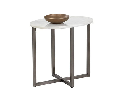 Kiara Side Table Modern White Marble Gunmetal Base