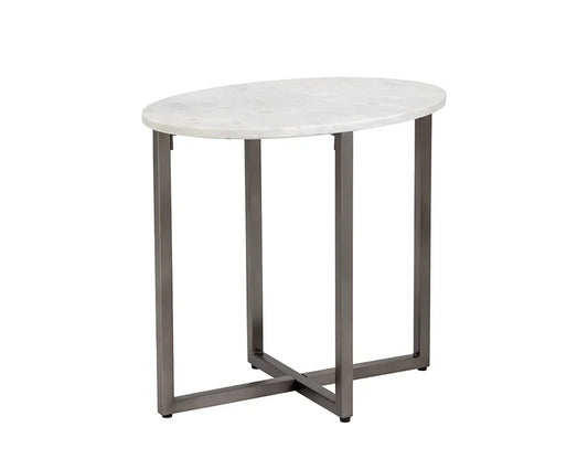 Kiara Side Table Modern White Marble Gunmetal Base