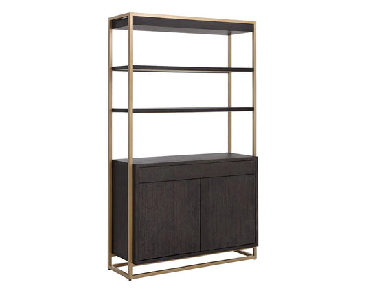 Baldessara Bookcase With Steel Frame And Grey Wood Shelves