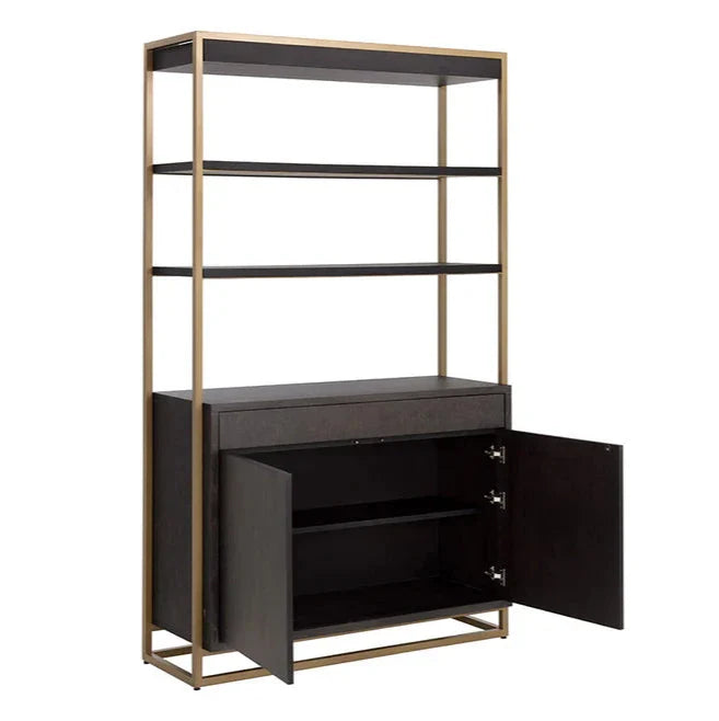 Baldessara Bookcase With Steel Frame And Grey Wood Shelves